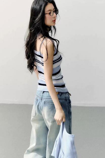 Conjunto de blusa de tirantes a rayas