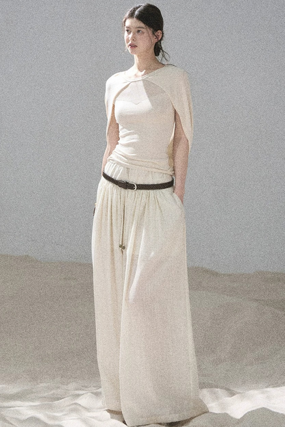 Watercolor Chiffon Wide-Leg Pants