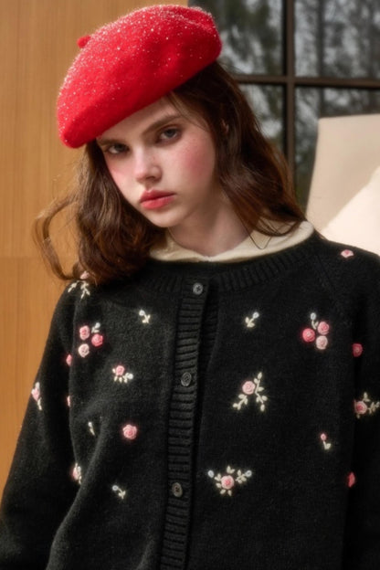 Hand-Embroidered Wool Cardigan