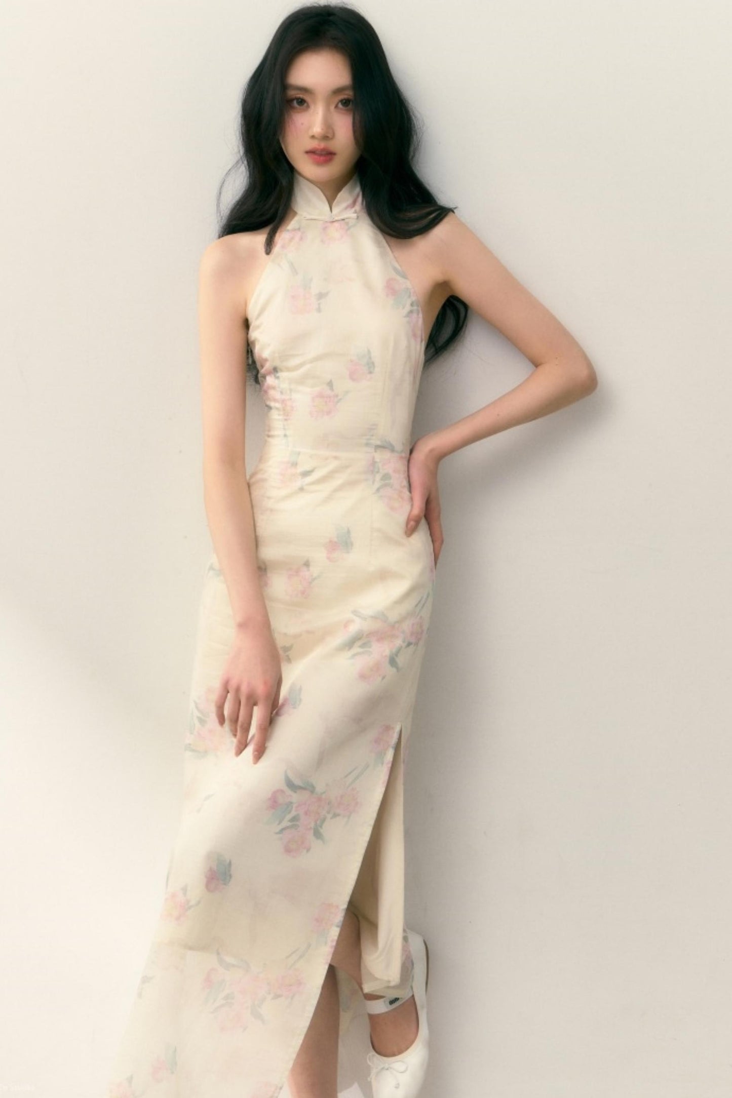 Pastel Lotus Neck-Tie Oriental Dress