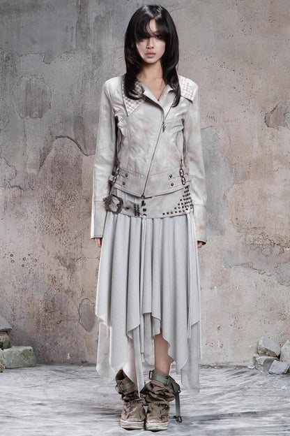 Irregular Multi-Layer Slim Rivet Skirt