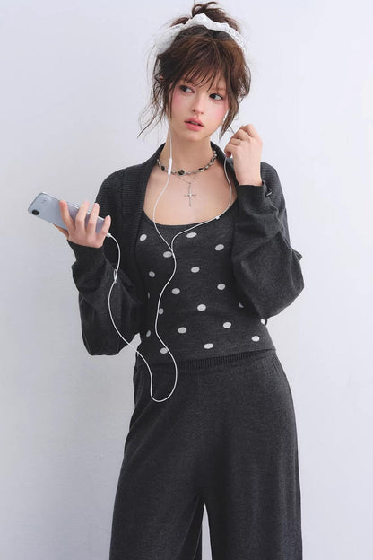 Lyocell Polka Dot Cardigan Set-Up