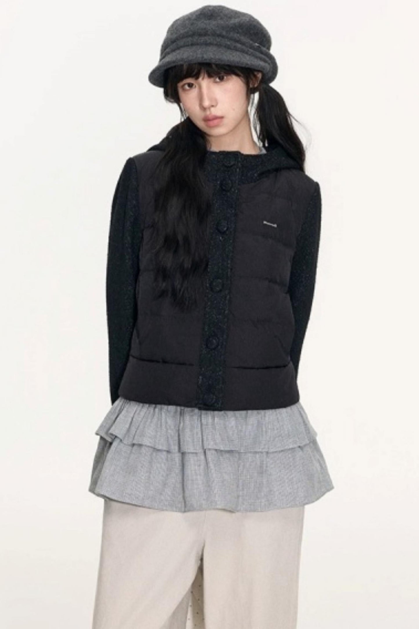 Patchwork Cropped Down Jacket