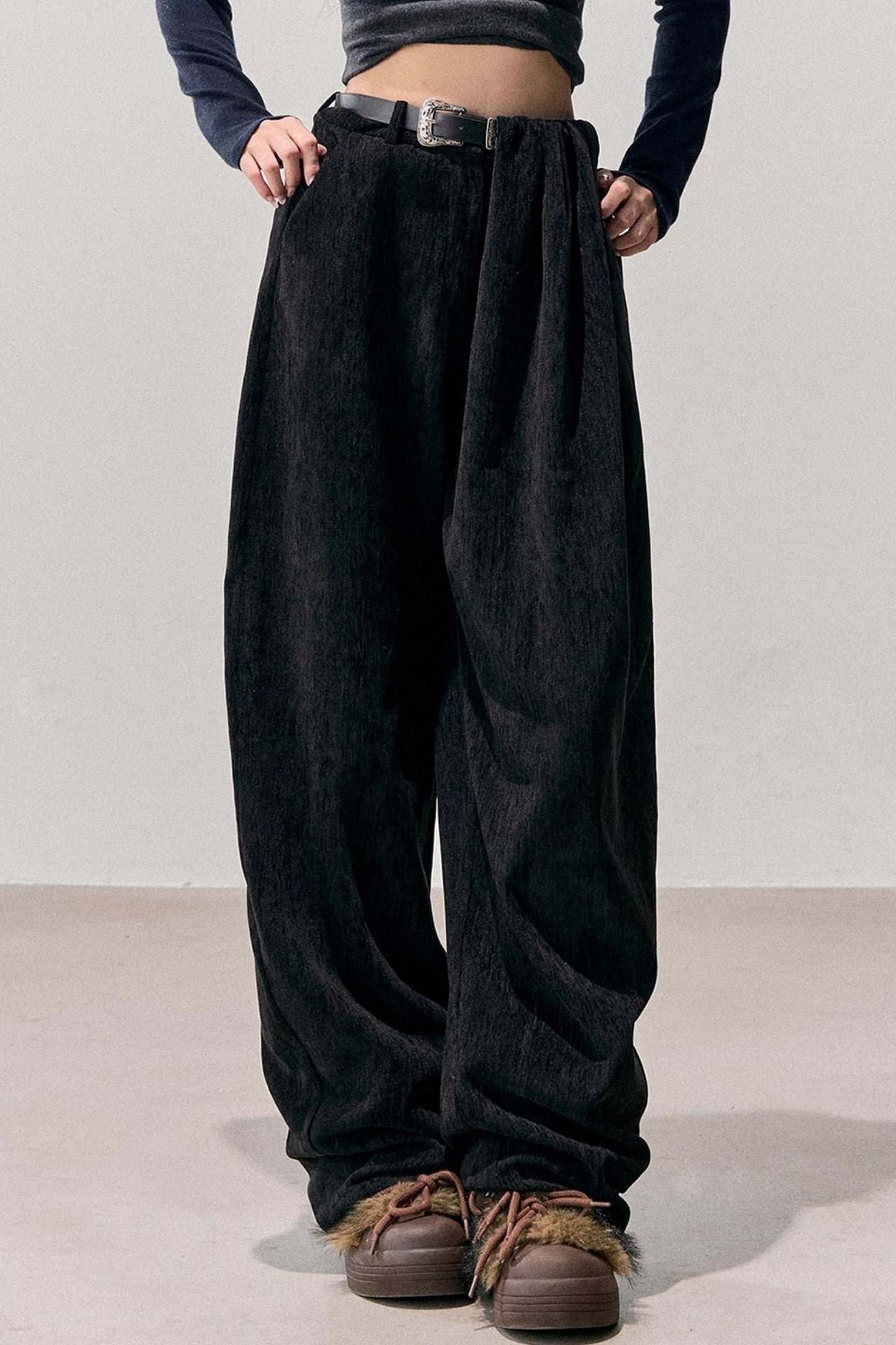 Fleece-Lined Wide-Leg Pants