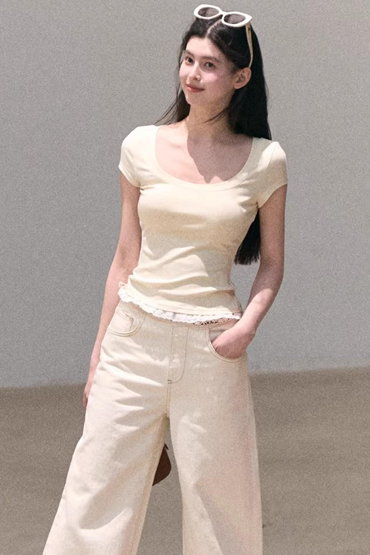 레이스 보헤미안 반팔 티셔츠