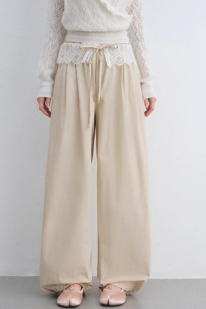 Lace Patchwork Wide-Leg Pants