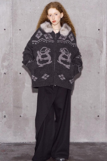 Detachable Fur Collar Knitted Cardigan