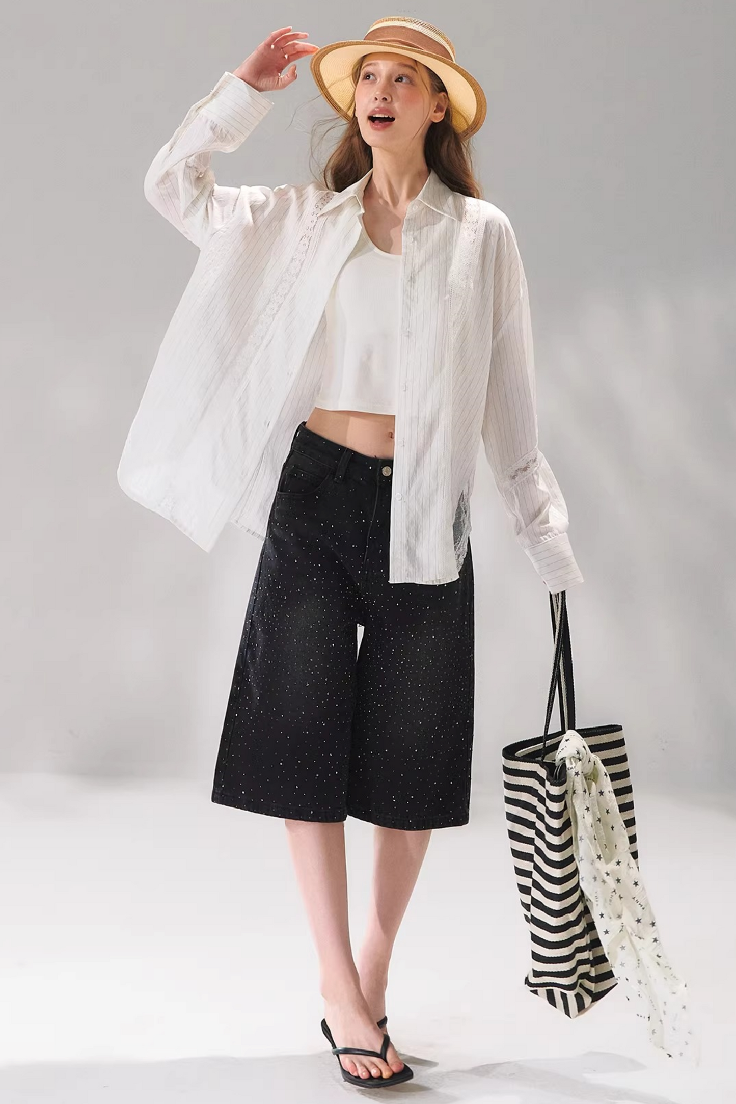 Striped Lace Embroidered Cardigan Set-Up