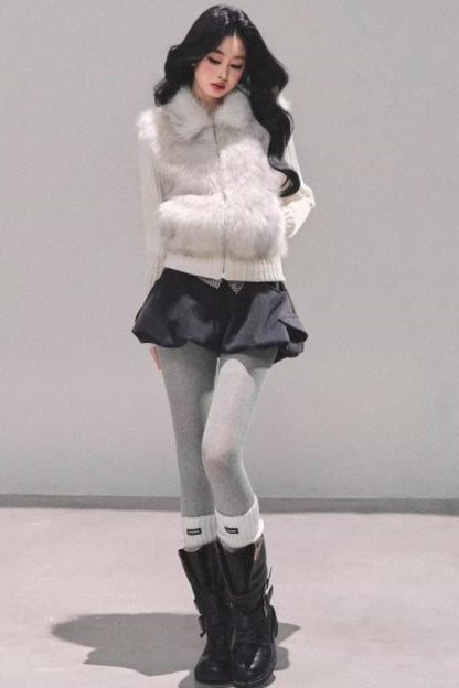 Faux Fur Leopard Knit Jacket