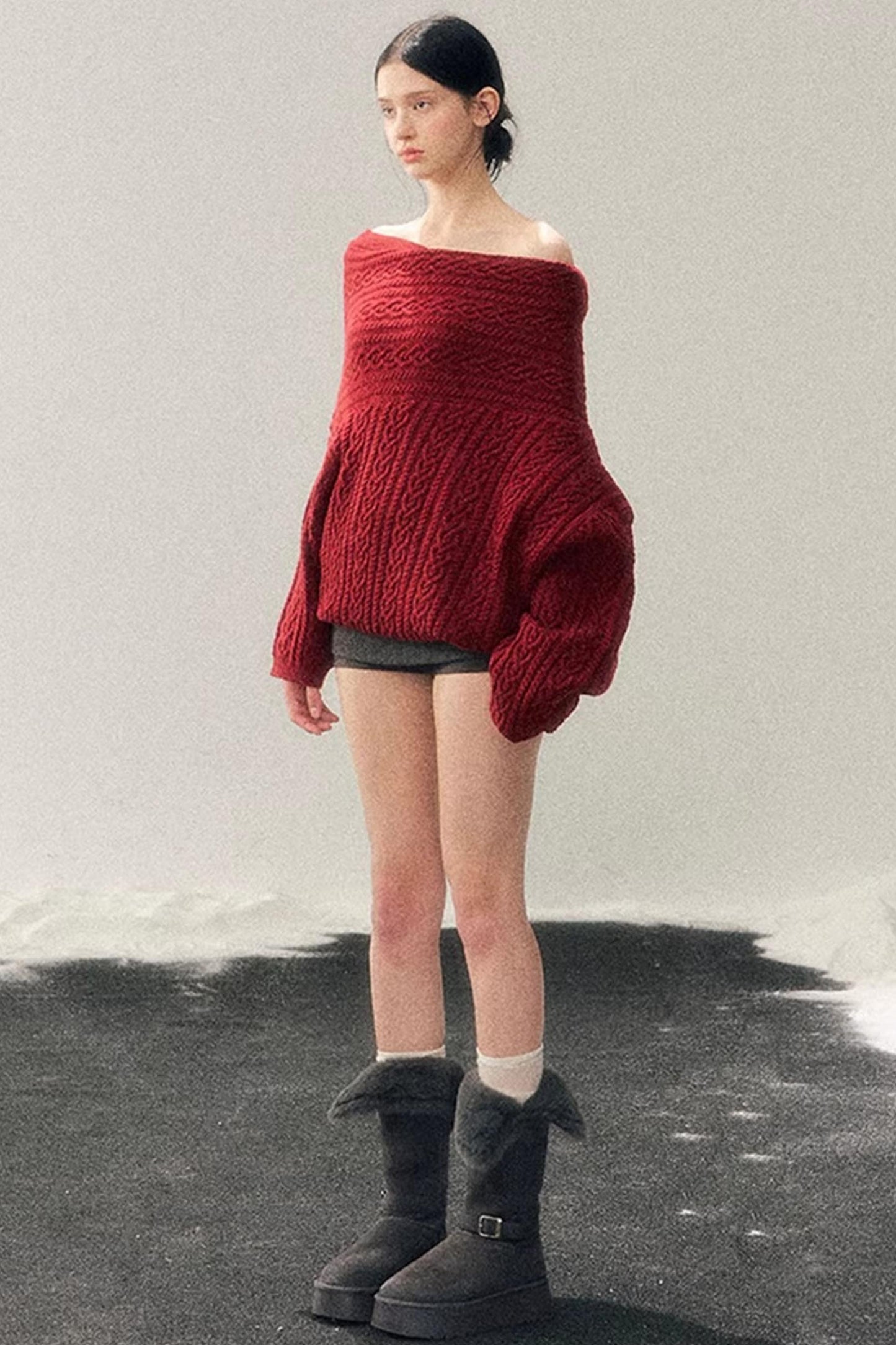 American Off-Shoulder Cable Sweater