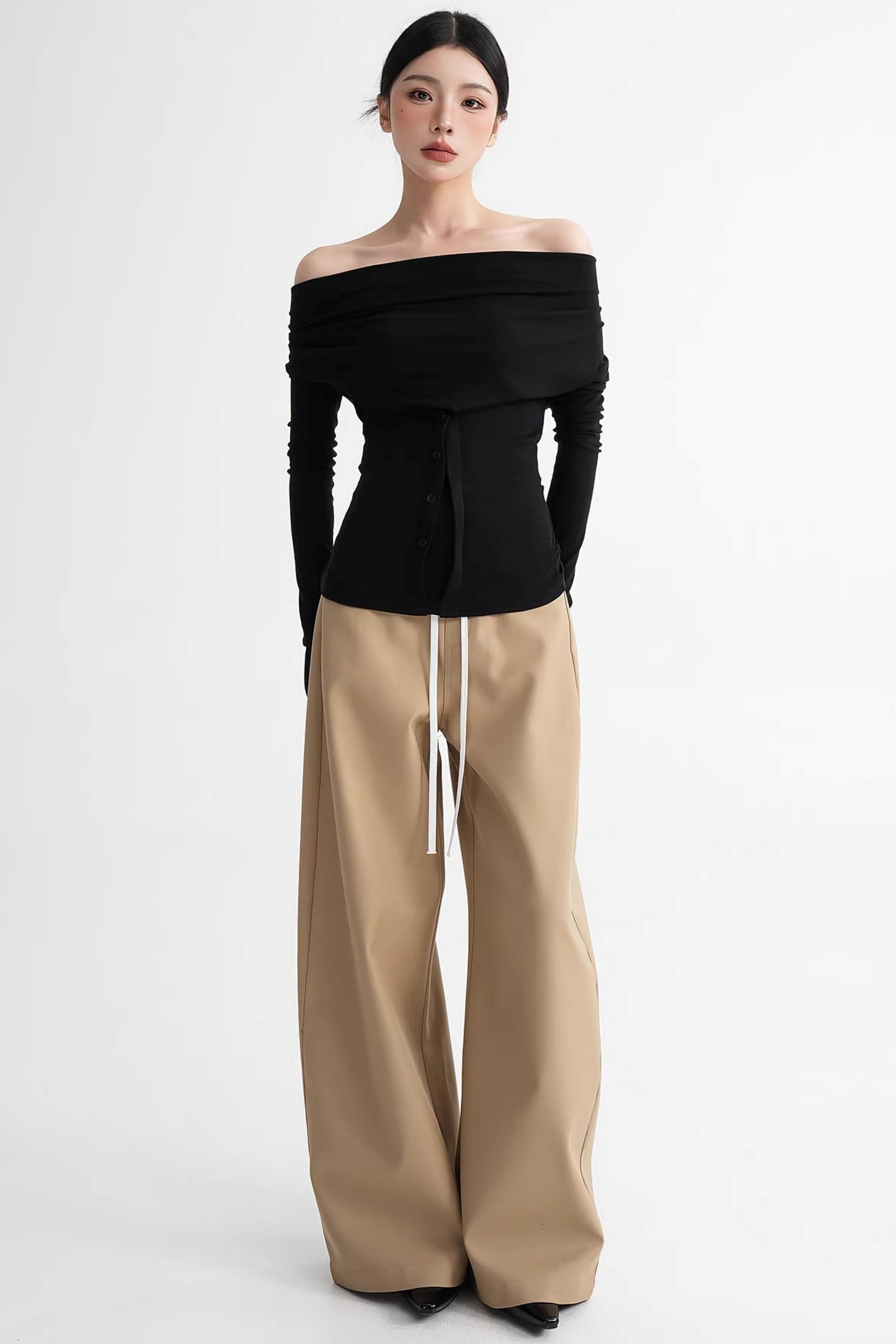 Elegant Color-Blocking Wide-Leg Pants