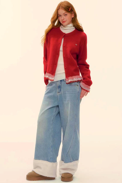 Wool Splicing Fleece-Lined Pants