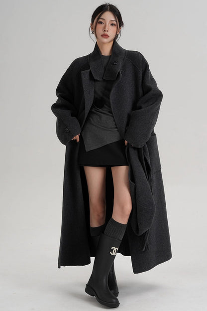 Temperament Hooded Scarf Wool Coat