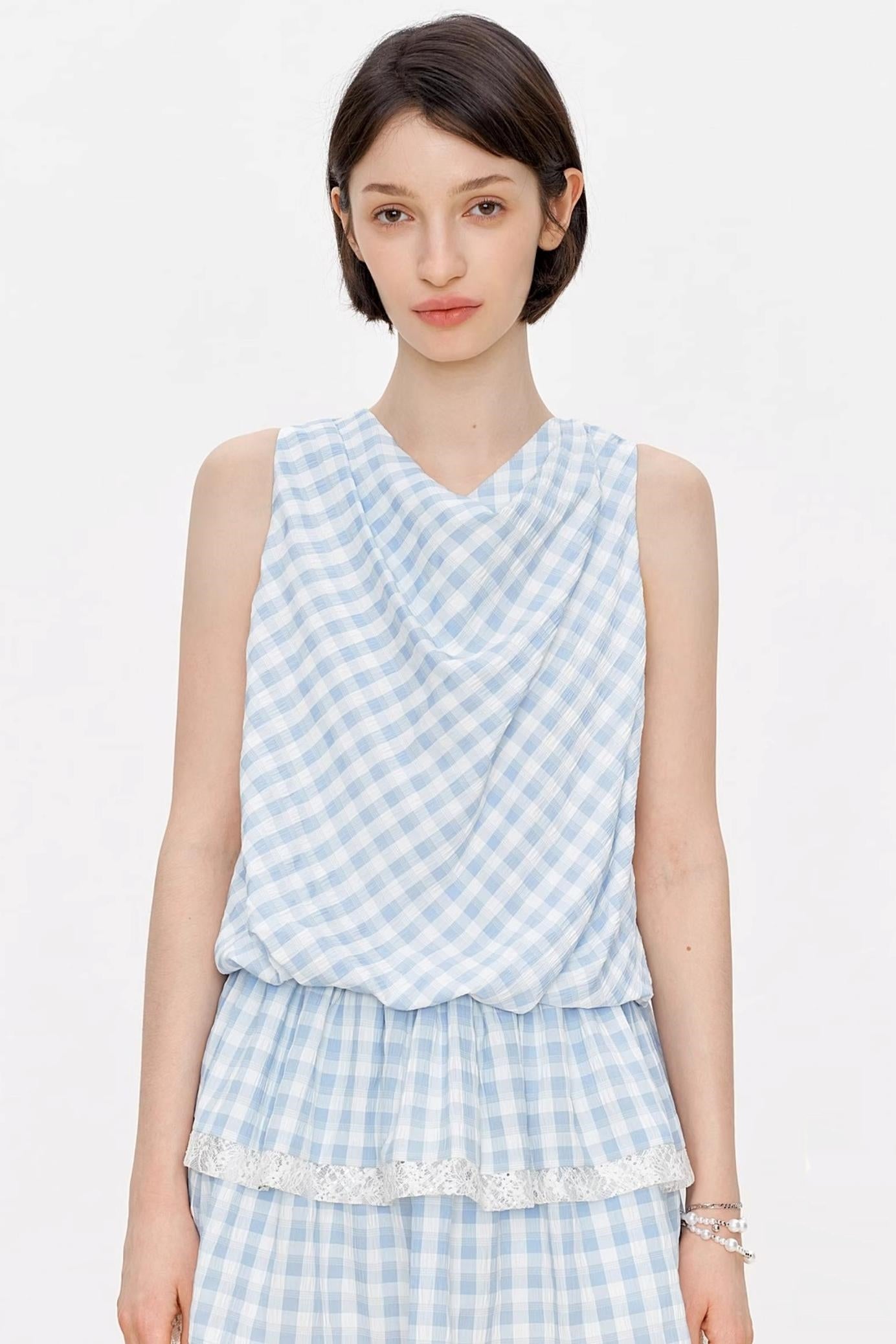 Blue Plaid Lace A-Line Dress