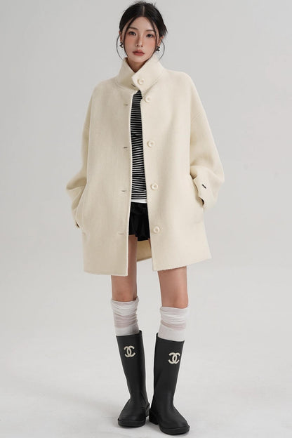 Stand-Up Collar Loose Sleeve Wool Jacket