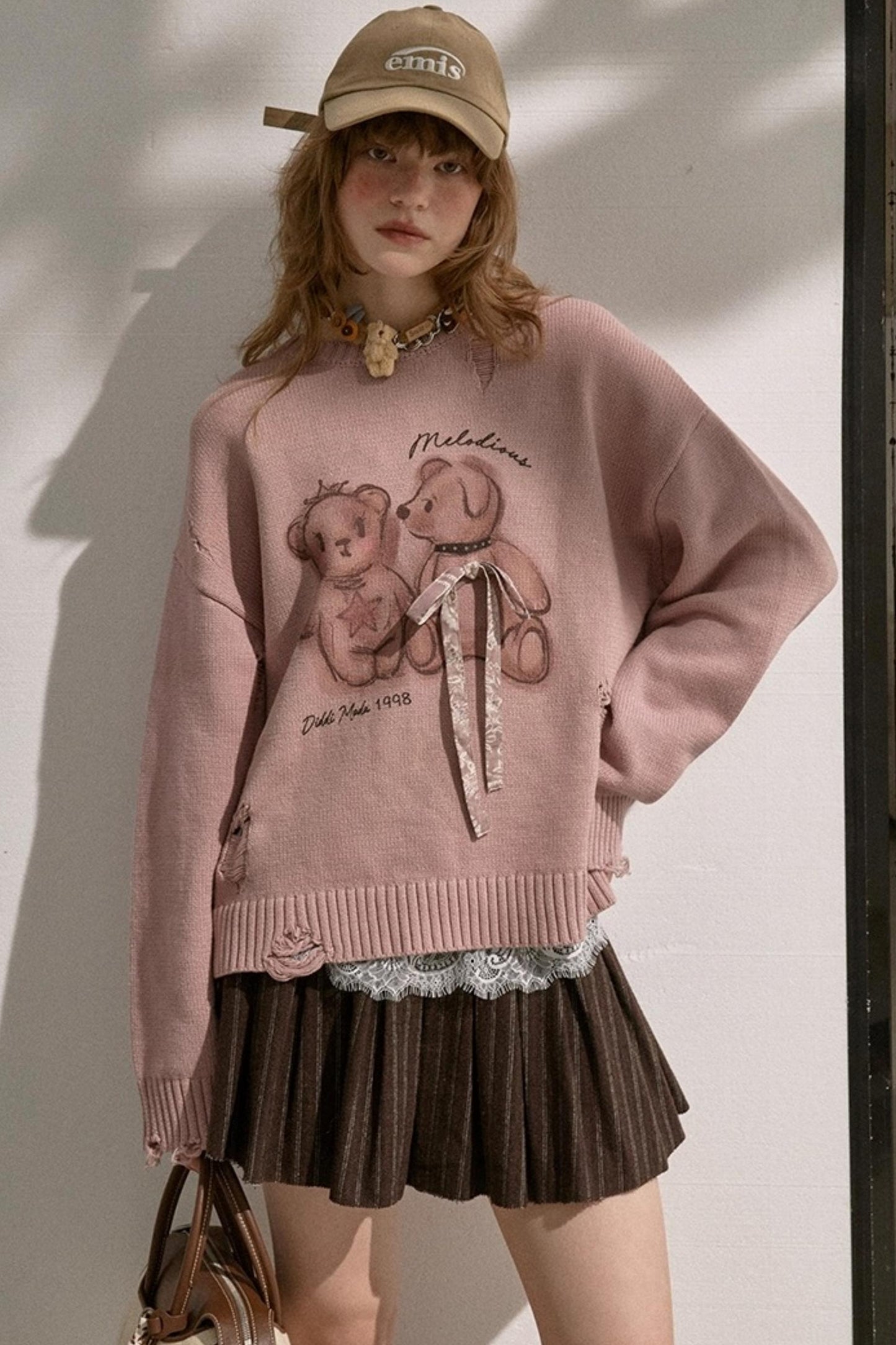 Kiss Bear Print Long Sleeve Sweater