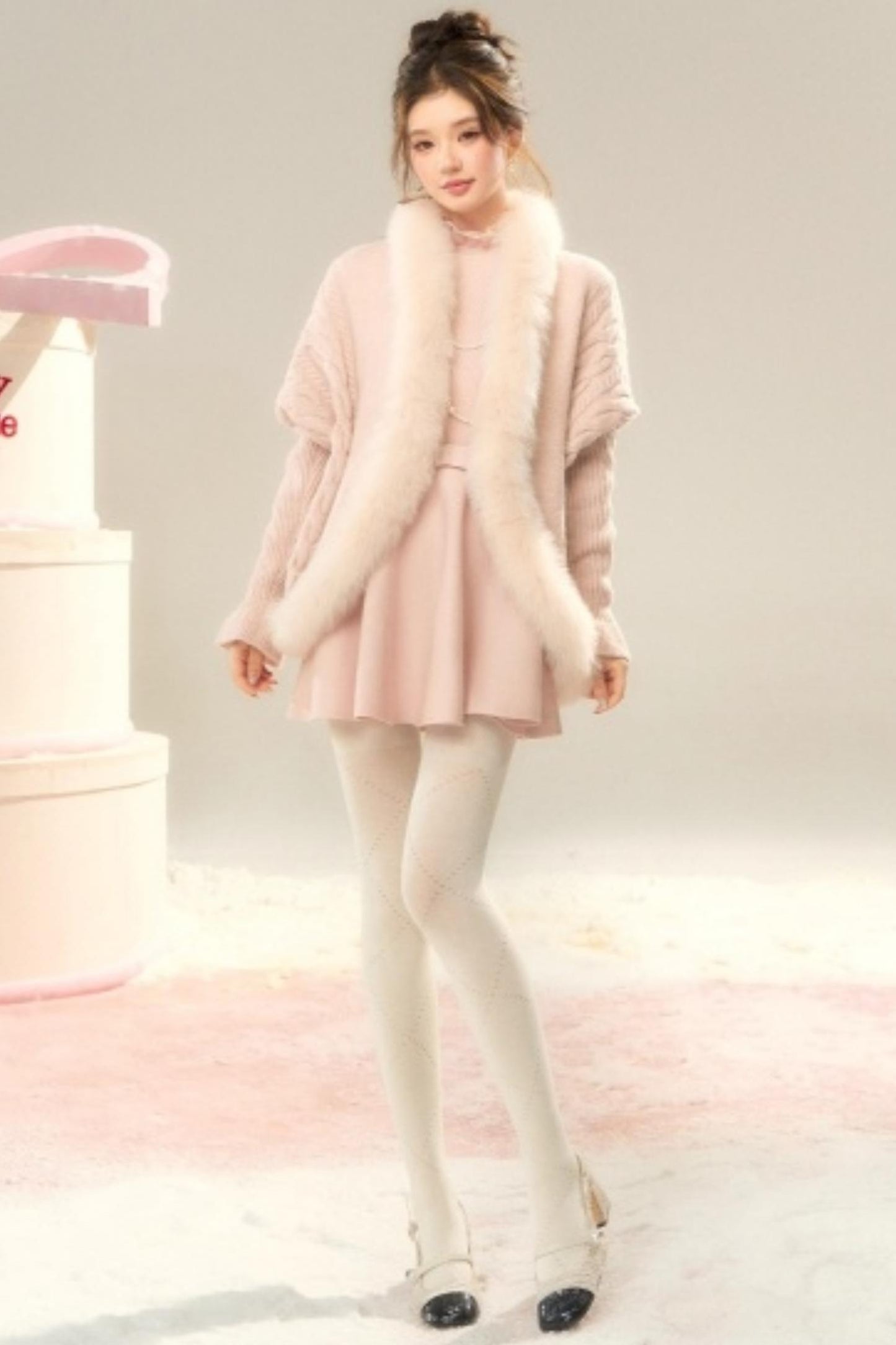 Lace High-Neck Knitted Dress