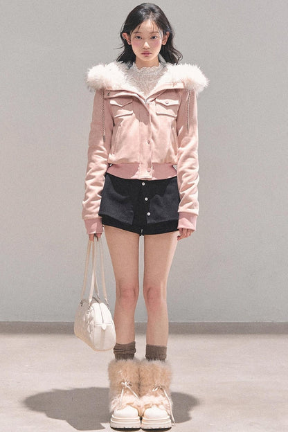 Lamb Wool Hooded Winter Coat
