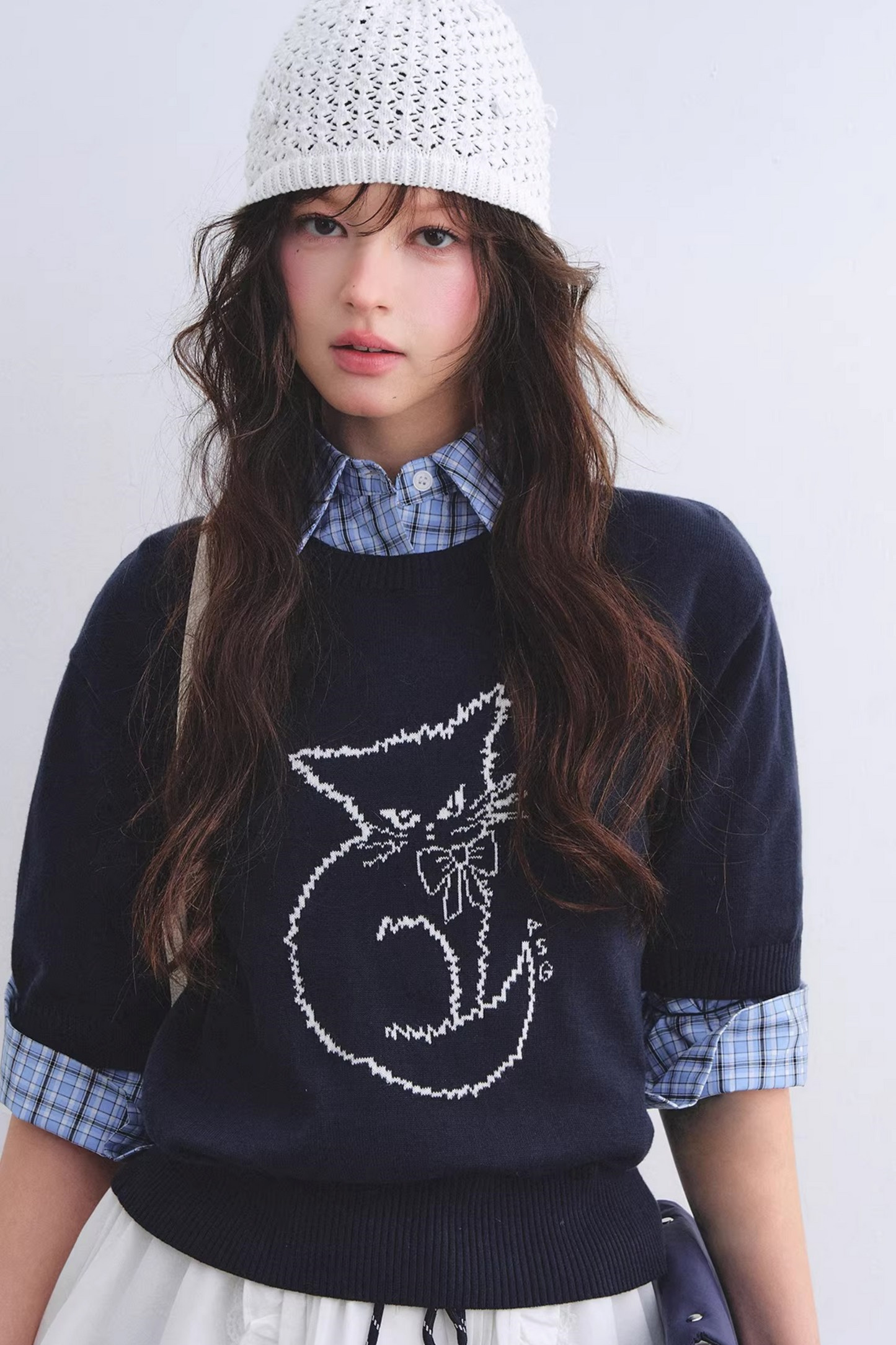 Completo camicia a quadri con orlo grezzo