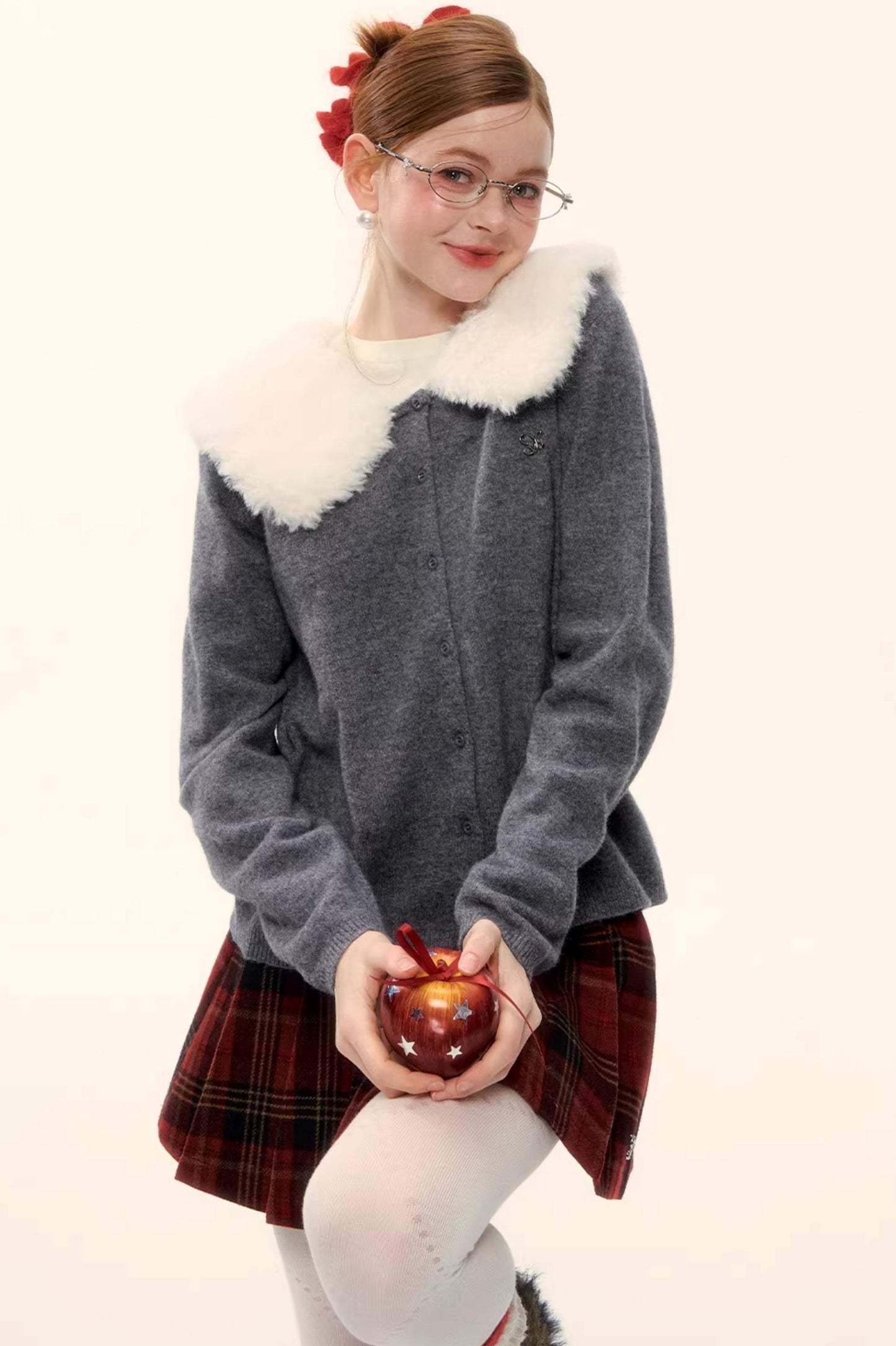Wool Detachable Fur Collar Cardigan