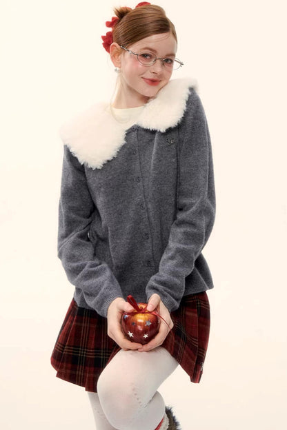 Wool Detachable Fur Collar Cardigan