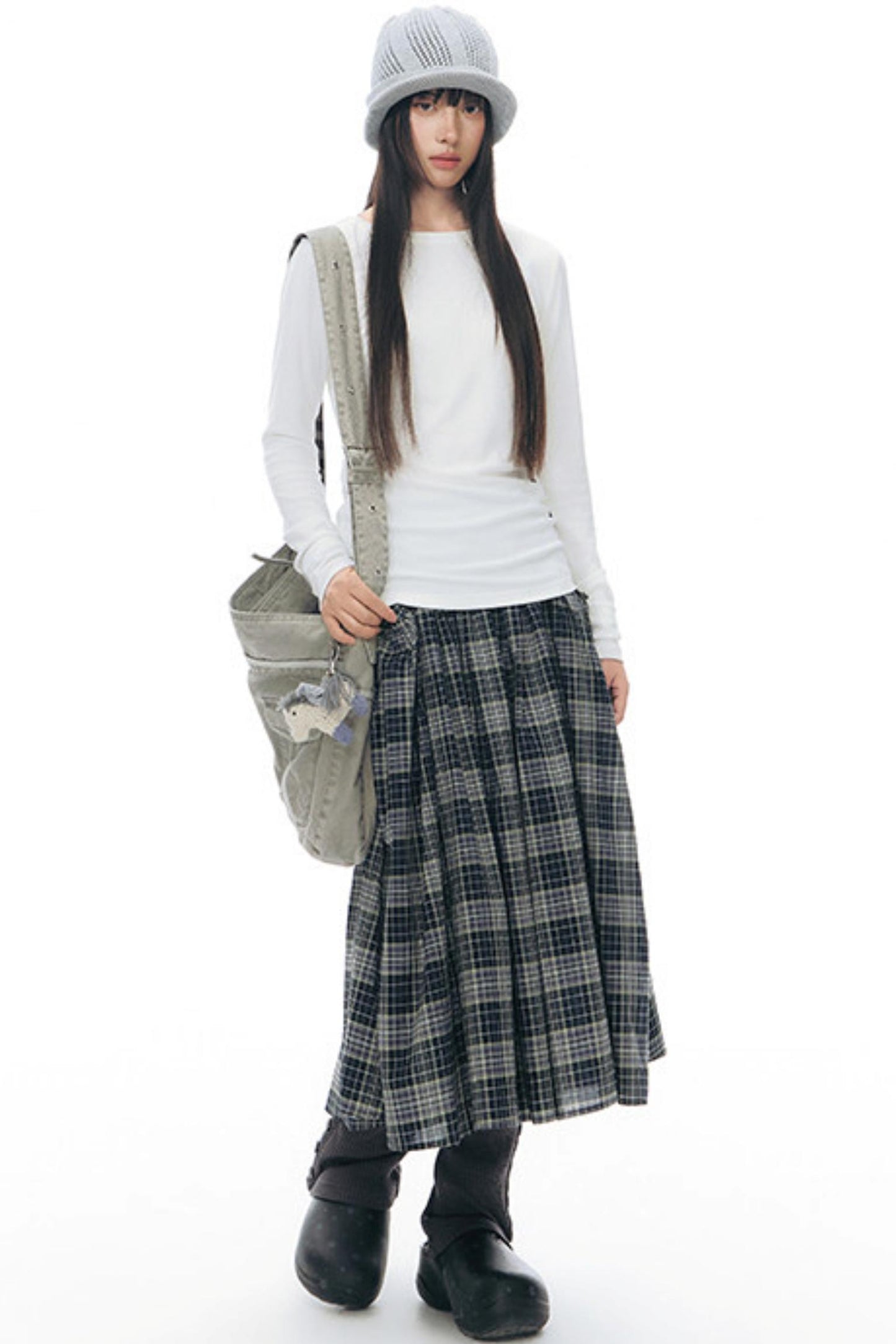 Retro Plaid Umbrella Skirt