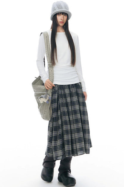 Retro Plaid Umbrella Skirt