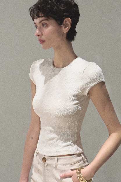 Lace Splice Short Sleeve Top