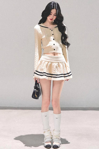 Red Evening Breeze Knitted Sweater Set-Up