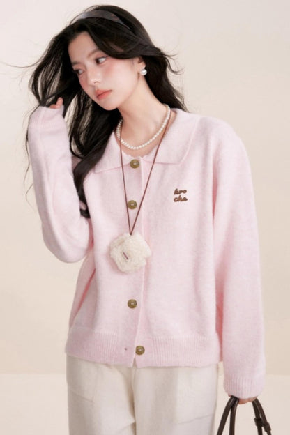 Velvet Contrast Lapel Cardigan Set-Up