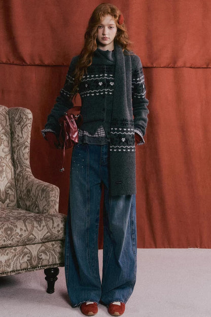 Jacquard Knit Cardigan Set