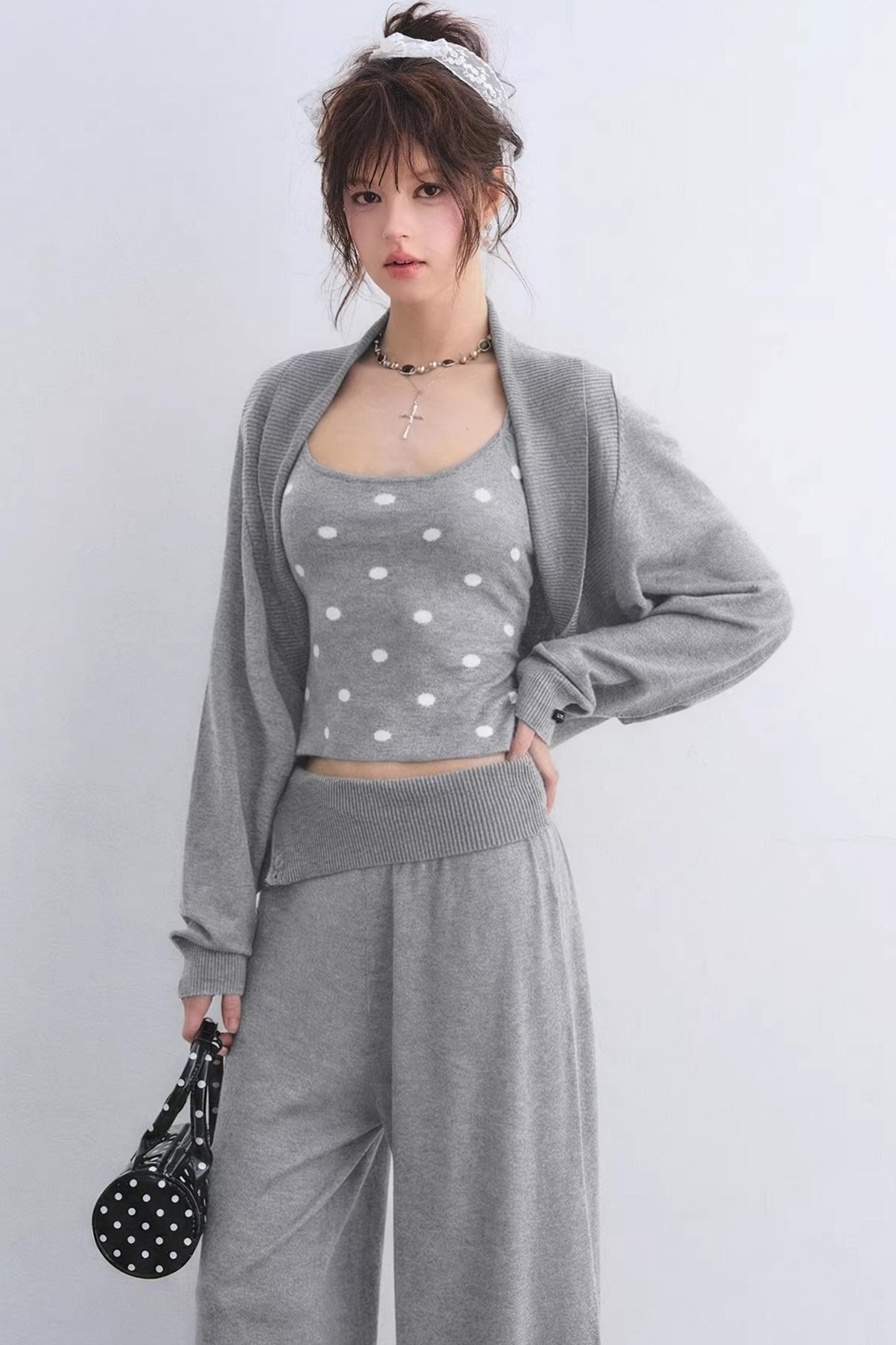 Lyocell Polka Dot Cardigan Set-Up
