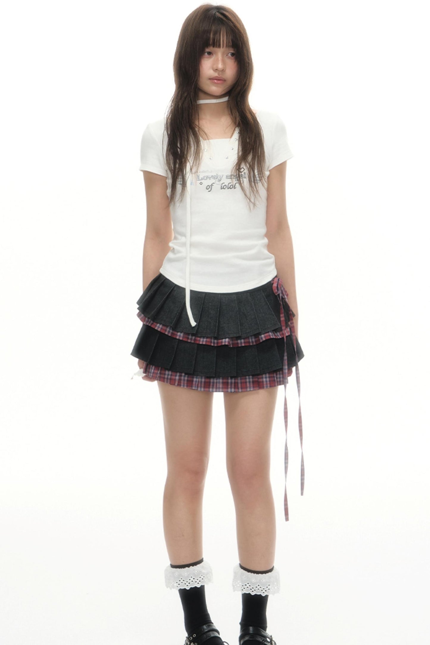 Separate Fart Curtains With Plaid Halter Skirt Set