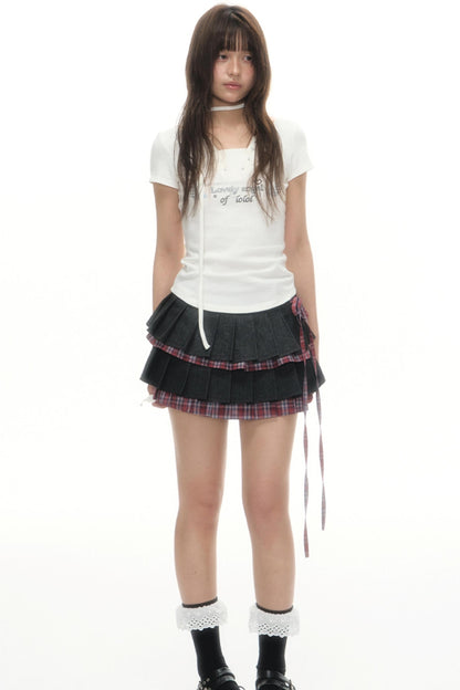 Separate Fart Curtains With Plaid Halter Skirt Set