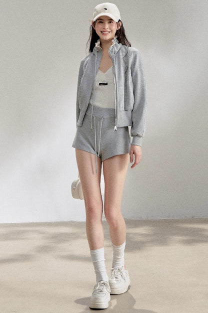 Textured White V-Neck Knitted Suspender Top