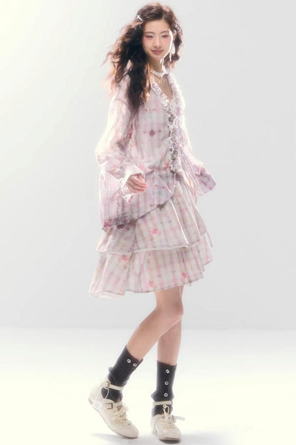 Lace-Tie Cotton Cardigan Matching Set