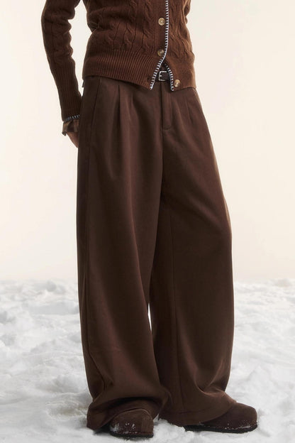 Plaid Fleece-Lined Wide-Leg Pants