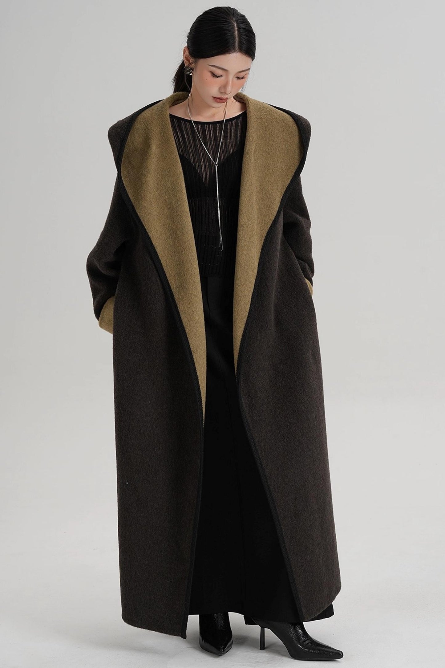 Temperament Hooded Wool Reversible Coat