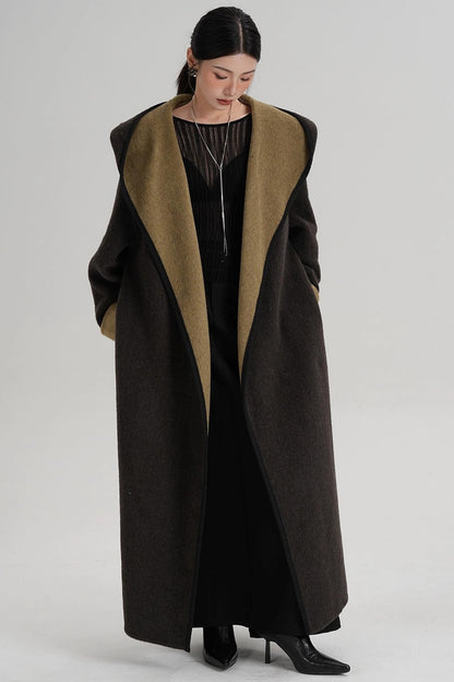Temperament Hooded Wool Reversible Coat
