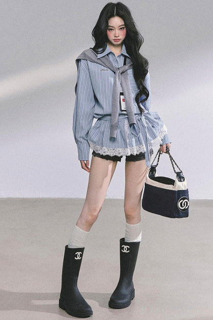 French Lace Stripe Shirt Set-Up
