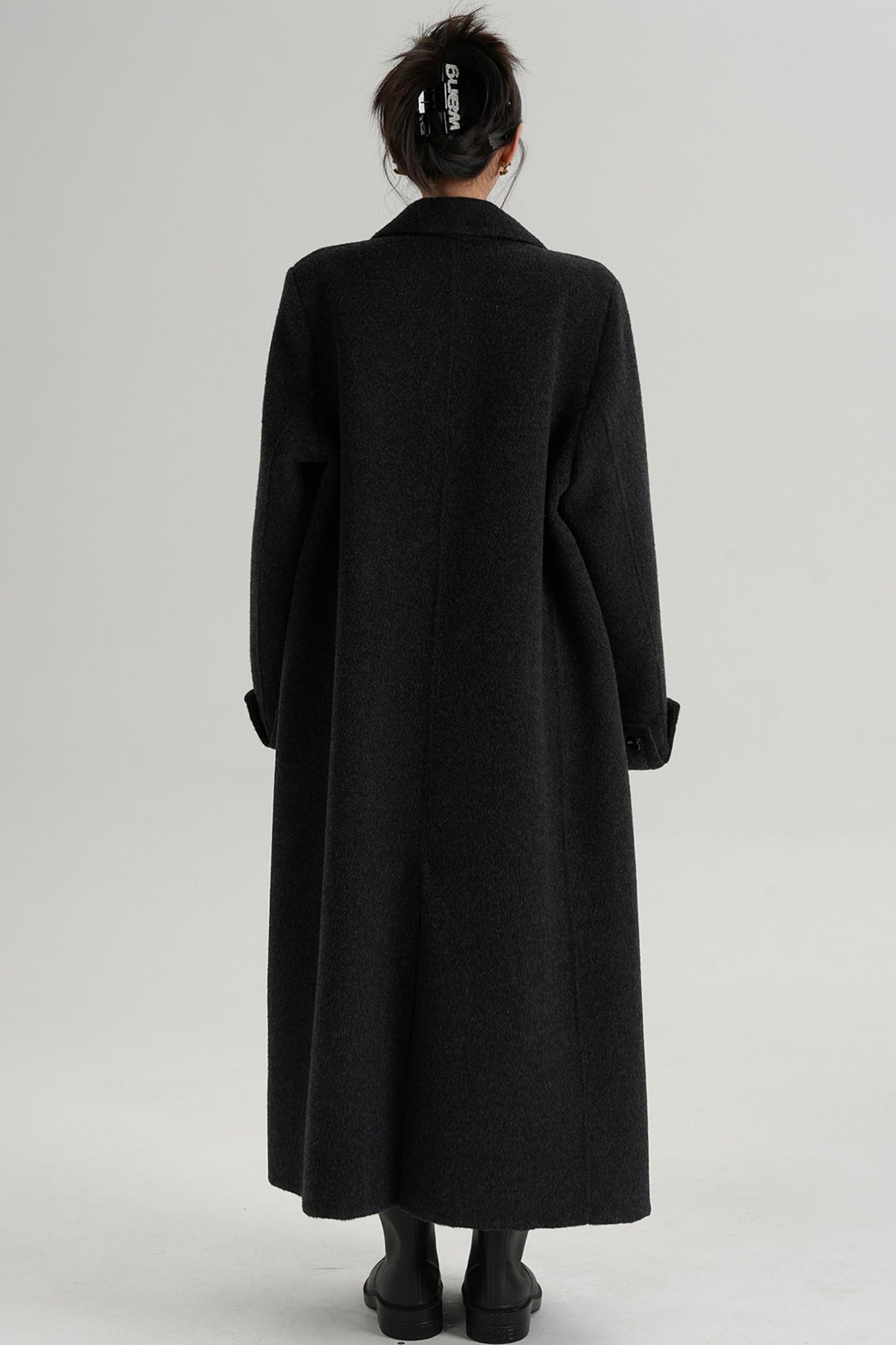 Turn-Sleeve Suit Collar Long Wool Coat