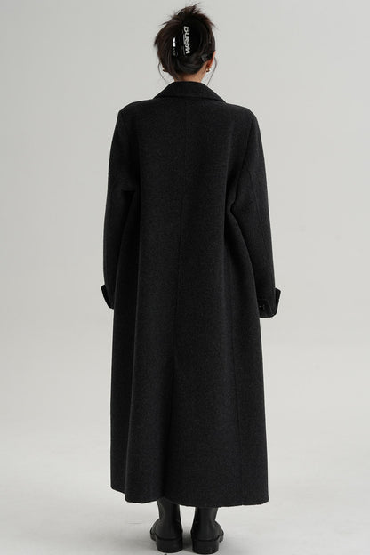 Turn-Sleeve Suit Collar Long Wool Coat