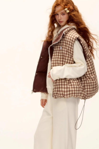 Reversible Plaid Lace Vest