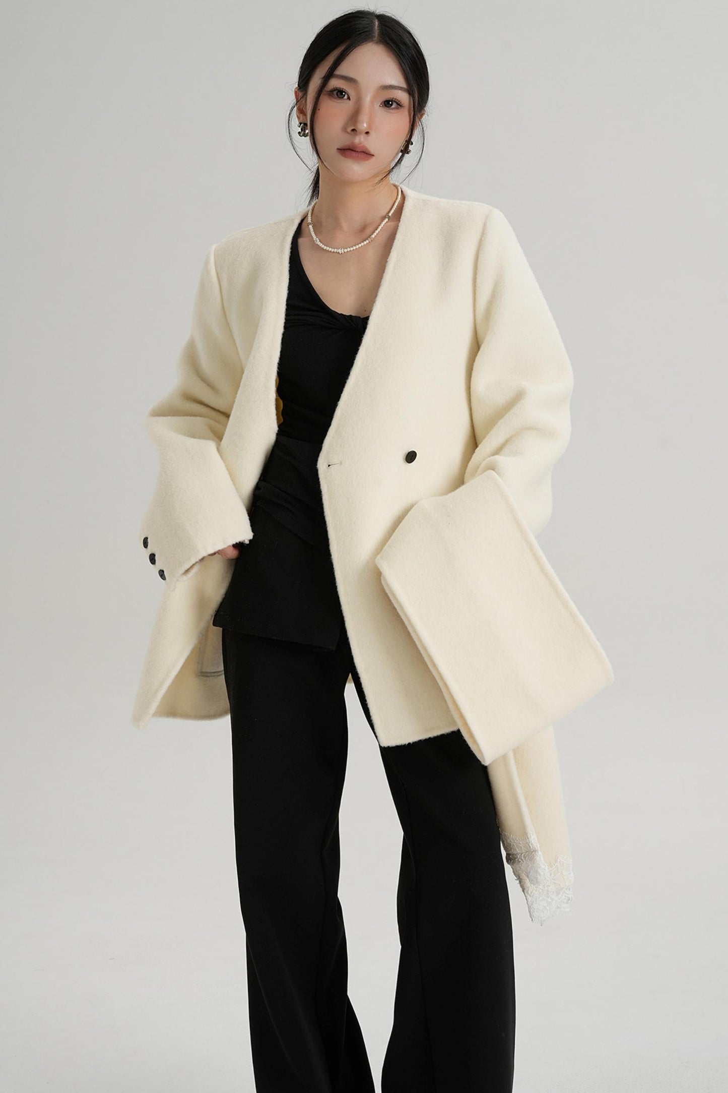 Scarf Patchwork Lace Woolen Coat