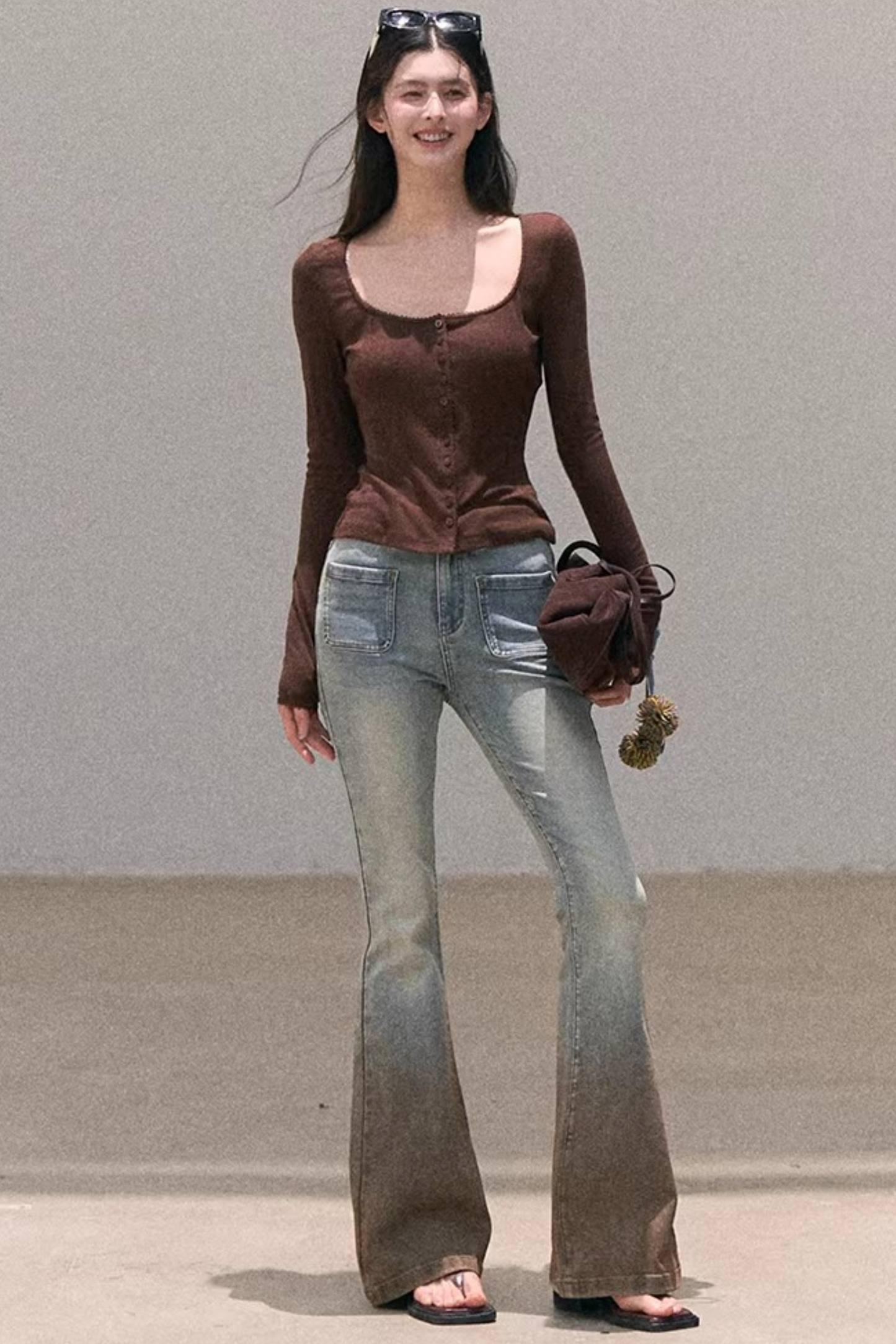 Hollow-Out Ribbed Knit Cardigan