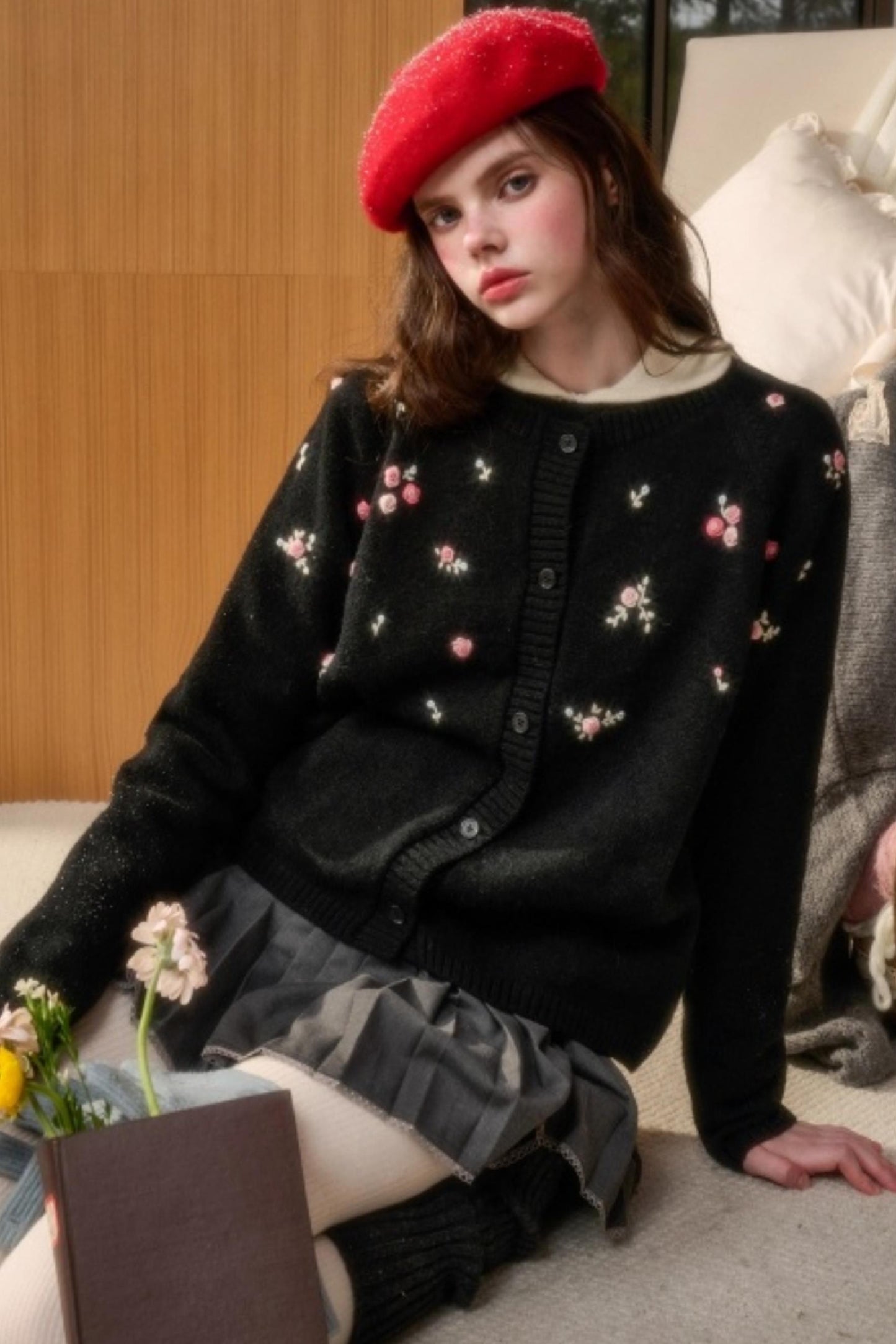 Hand-Embroidered Wool Cardigan
