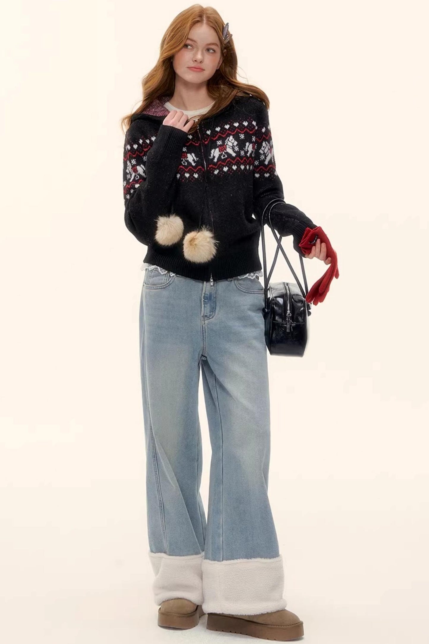 Fleece-Lined Wool Spliced Jeans