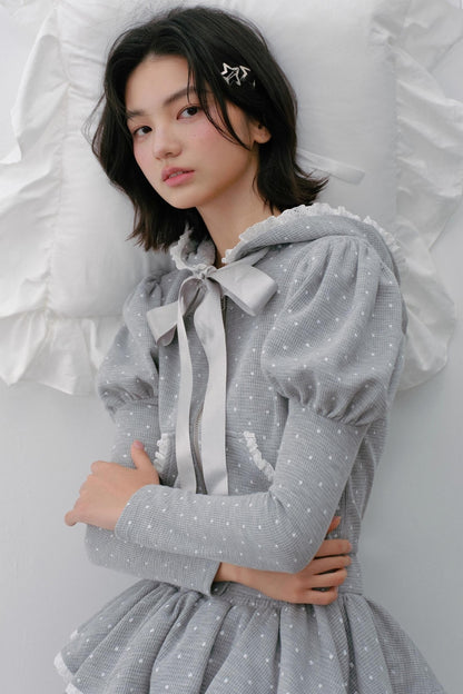 Hooded Polka Dot Tracksuit Skirt Set-Up