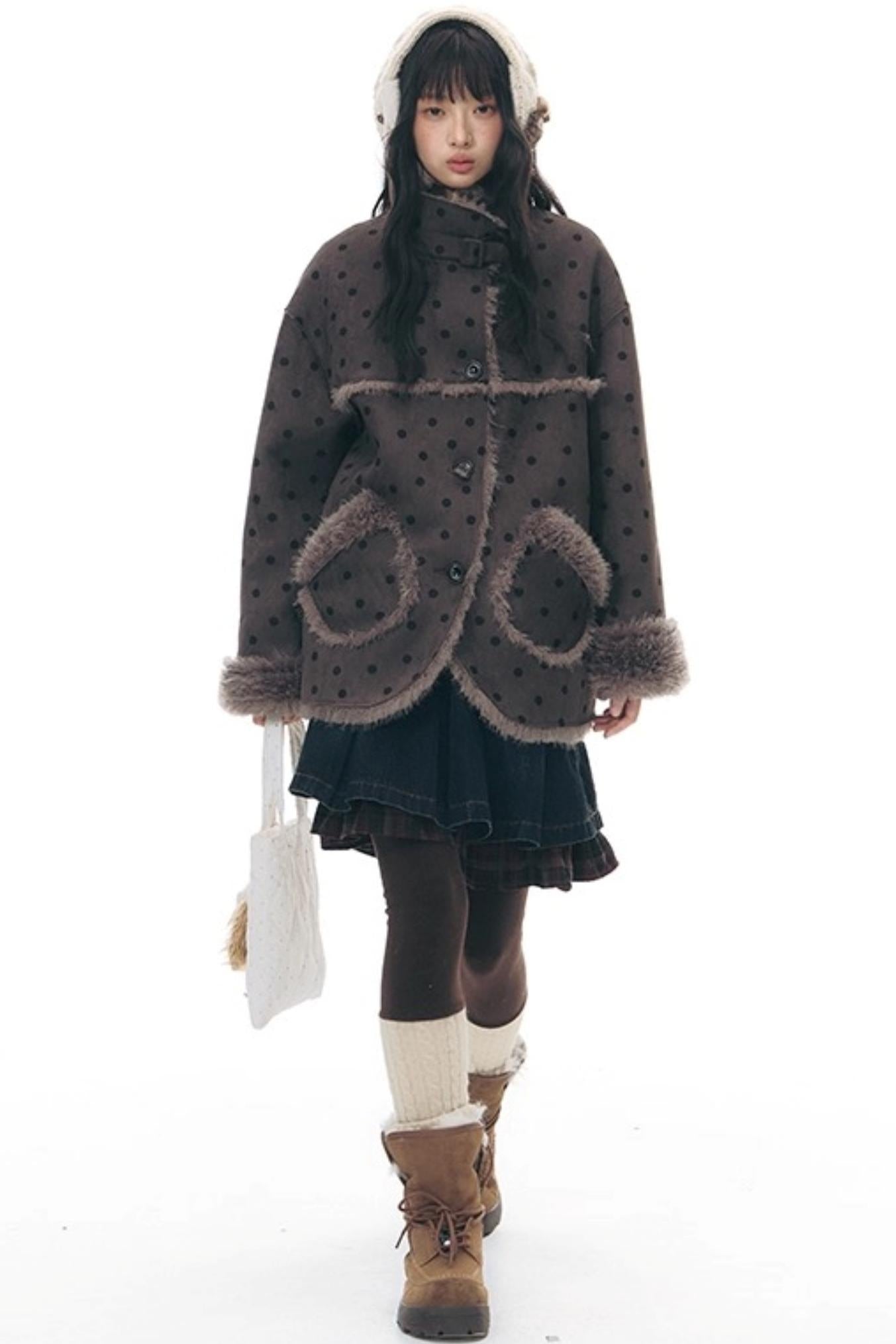 Reversible Polka Dot Fur Coat