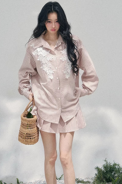 Pink Clouds Lace Shirt Skirt Set-Up